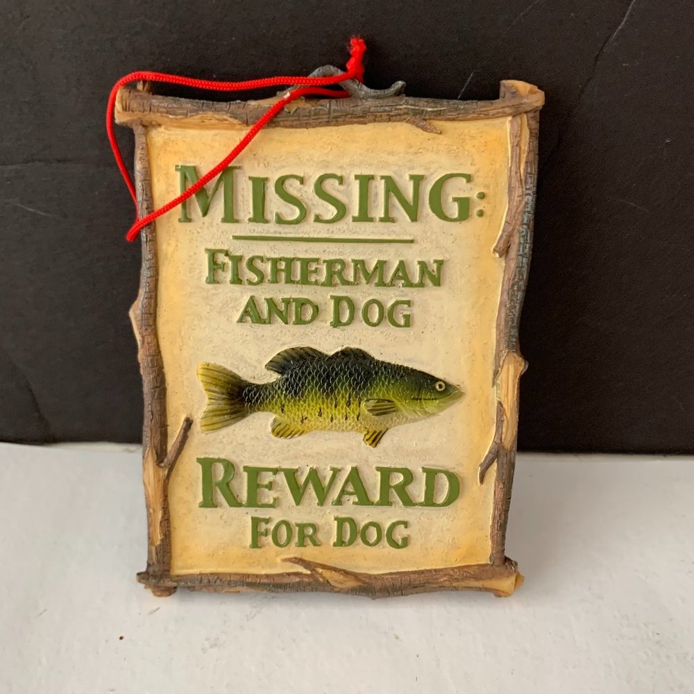VINTAGE SCF  MISSING FISHERMAN AND DOG REWARDS FOR DOG ORNAMENT